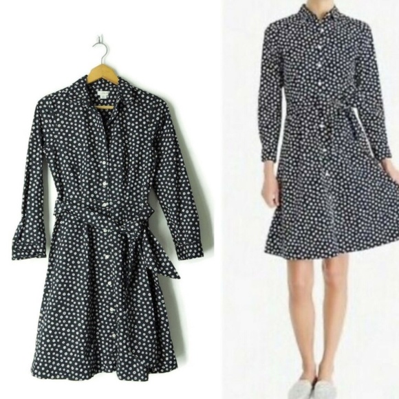 J.Crew navy floral print long sleeve button down midi dress size 10 - Picture 2 of 8